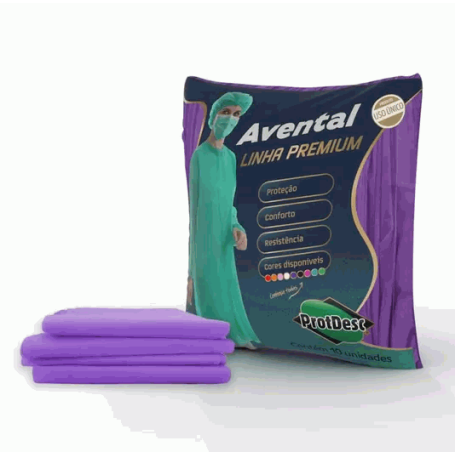 Avental Descartável Manga Longa 20g Lilás- Pacote com 10 un.