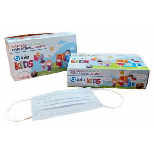 Máscara Infantil Tripla Descartável Lola Kids Branca 25un