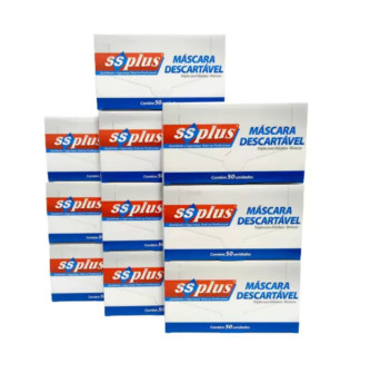 Máscara Cirúrgica Descartável Tripla com Elástico - SSPlus - Kit com 10 Cxs c/ 50Und